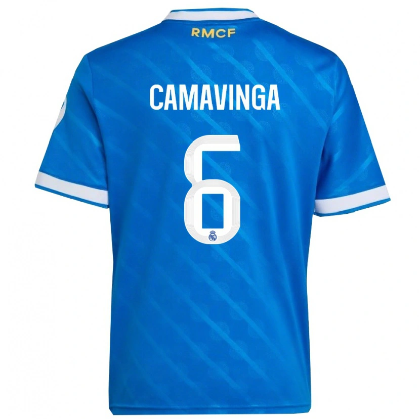 Danxen Dames Eduardo Camavinga #6 Blauw Wit Thuisshirt Derde Tenue 2025/26 T-Shirt
