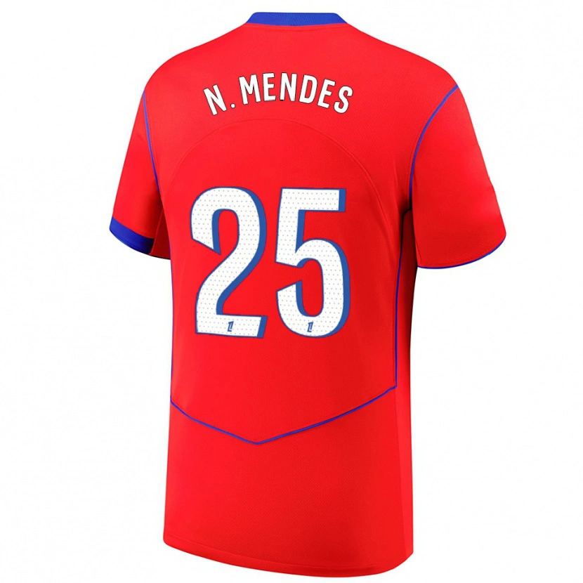 Danxen Dames Nuno Mendes #25 Rood Blauw Wit Thuisshirt Derde Tenue 2025/26 T-Shirt