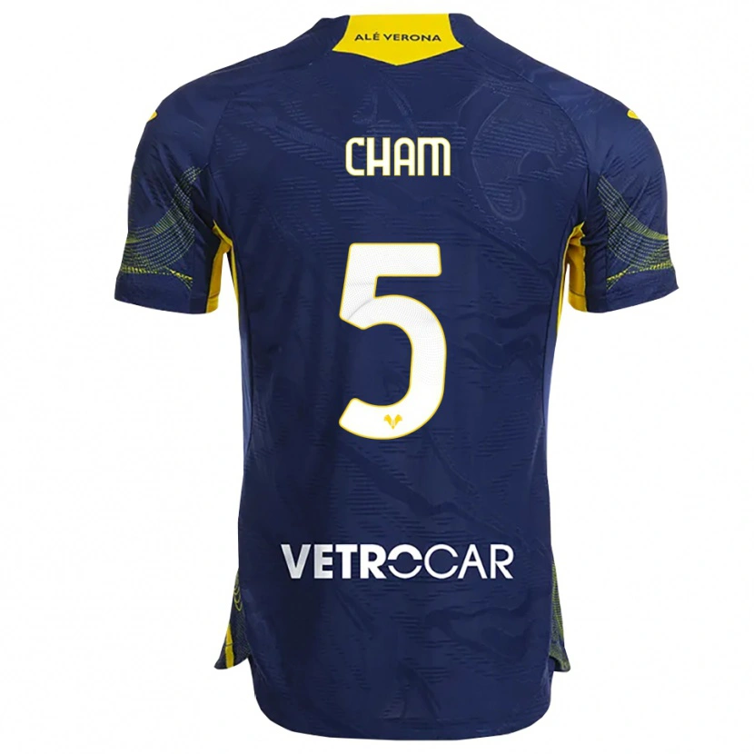 Danxen Kinderen Fallou Cham #5 Marineblauw Geel Thuisshirt Thuistenue 2025/26 T-Shirt