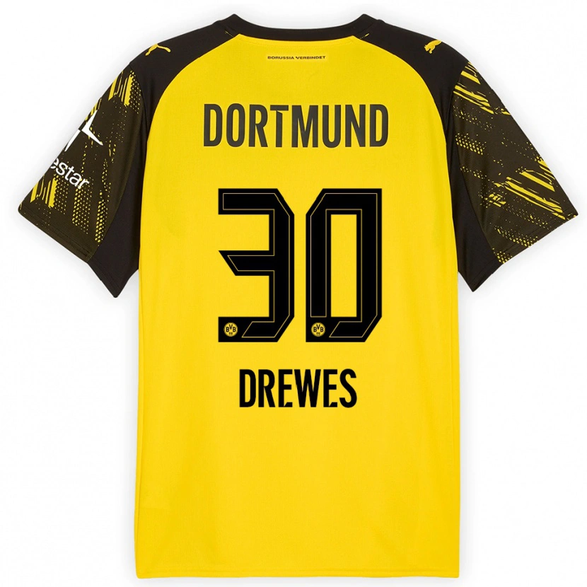 Danxen Kinderen Patrick Drewes #30 Geel Zwart Thuisshirt Thuistenue 2025/26 T-Shirt