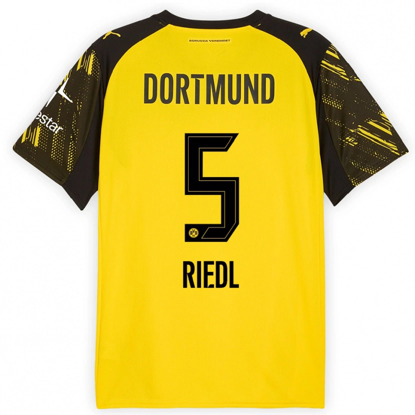 Danxen Kinderen Jan-Luca Riedl #5 Geel Zwart Thuisshirt Thuistenue 2025/26 T-Shirt