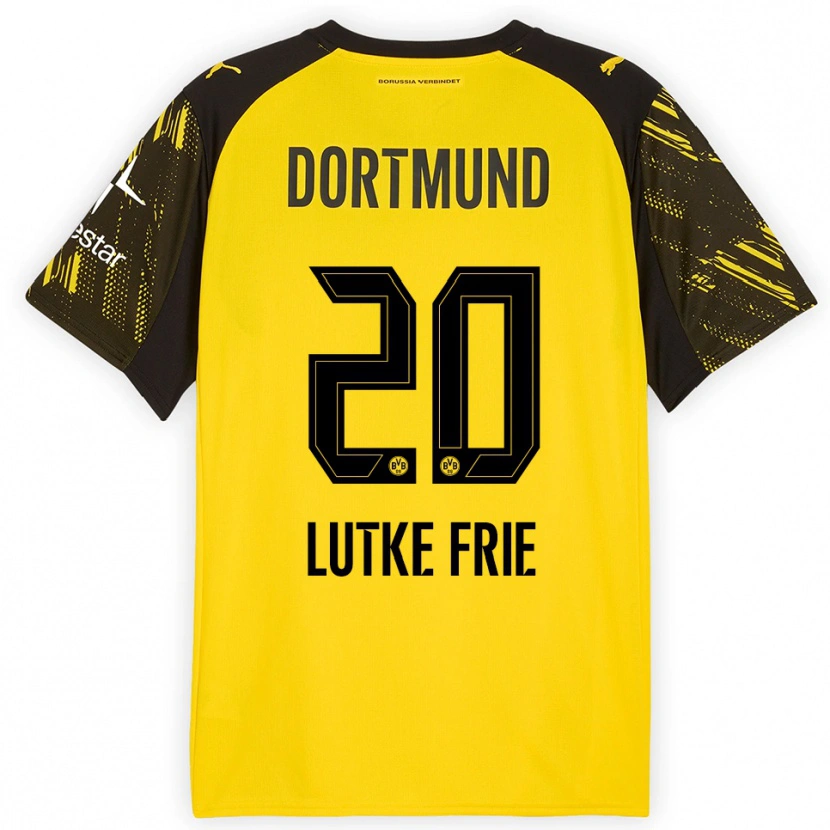 Danxen Kinderen Dennis Lutke-Frie #20 Geel Zwart Thuisshirt Thuistenue 2025/26 T-Shirt