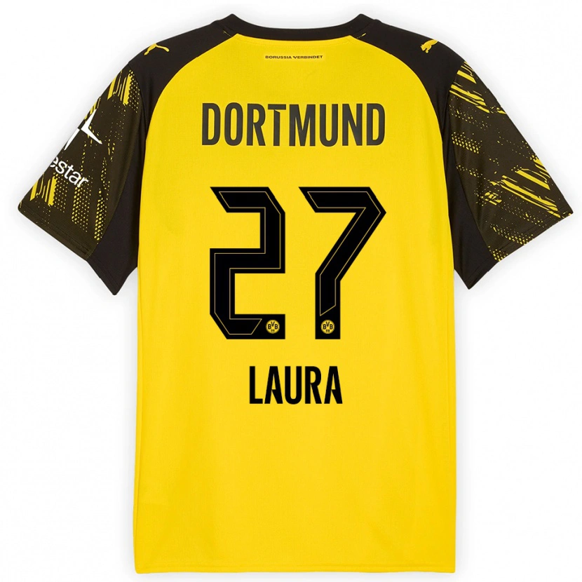 Danxen Kinderen Van Der Heijden Laura #27 Geel Zwart Thuisshirt Thuistenue 2025/26 T-Shirt