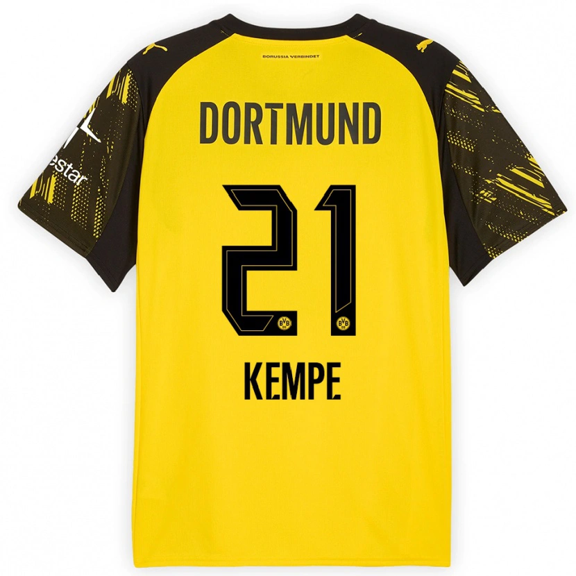 Danxen Kinderen Frederike Kempe #21 Geel Zwart Thuisshirt Thuistenue 2025/26 T-Shirt