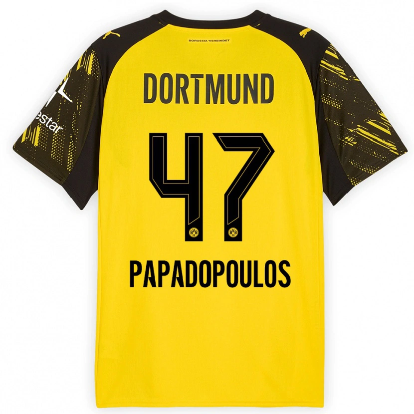 Danxen Kinderen Antonios Papadopoulos #47 Geel Zwart Thuisshirt Thuistenue 2025/26 T-Shirt