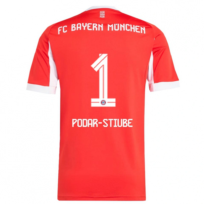 Danxen Kinderen David Podar-Stiube #1 Wit Rood Thuisshirt Thuistenue 2025/26 T-Shirt