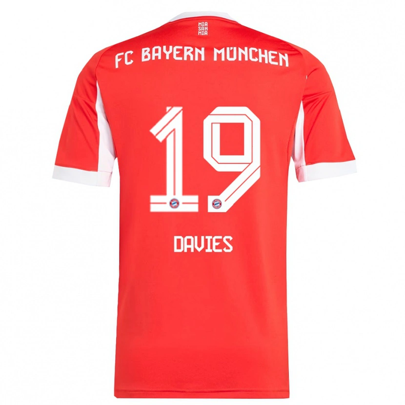 Danxen Kinderen Alphonso Davies #19 Wit Rood Thuisshirt Thuistenue 2025/26 T-Shirt
