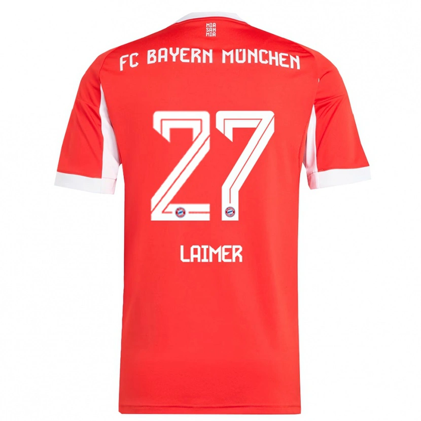 Danxen Kinderen Konrad Laimer #27 Wit Rood Thuisshirt Thuistenue 2025/26 T-Shirt