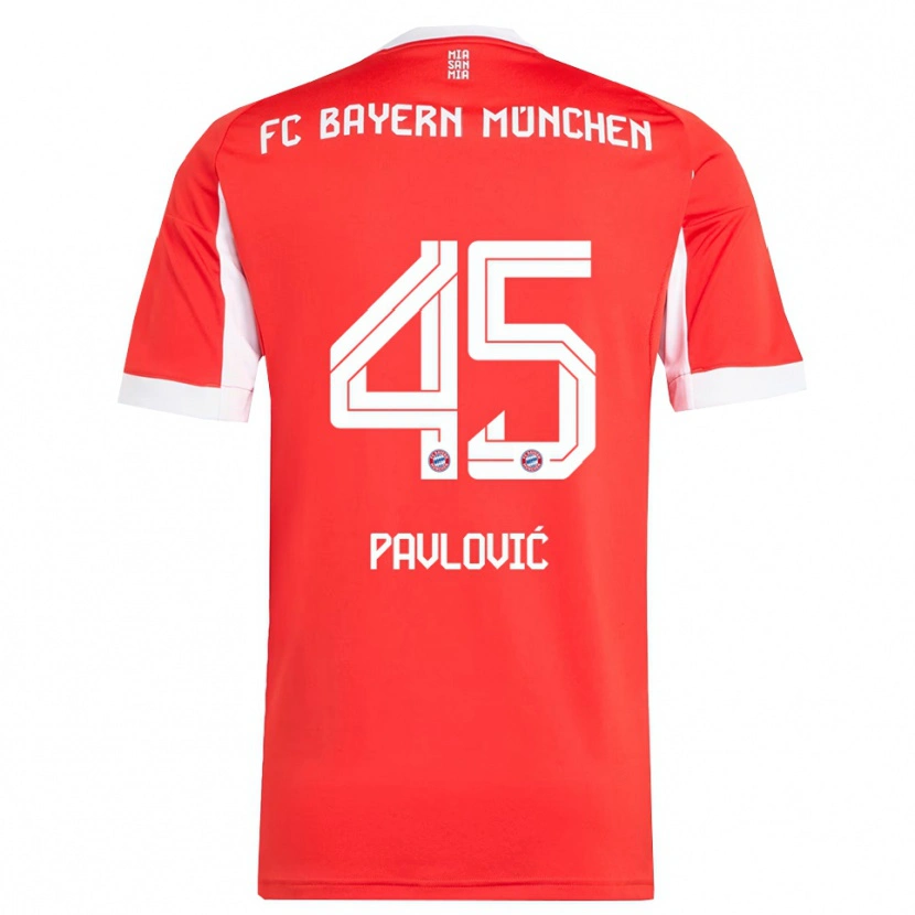 Danxen Kinderen Aleksandar Pavlovic #45 Wit Rood Thuisshirt Thuistenue 2025/26 T-Shirt