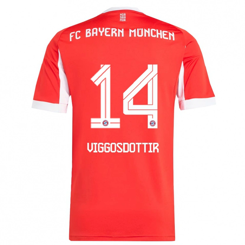 Danxen Kinderen Glodis Perla Viggosdottir #14 Wit Rood Thuisshirt Thuistenue 2025/26 T-Shirt
