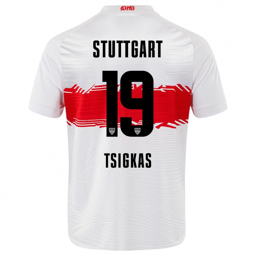 Danxen Kinderen Mattheos Tsigkas #19 Wit Rood Thuisshirt Thuistenue 2025/26 T-Shirt