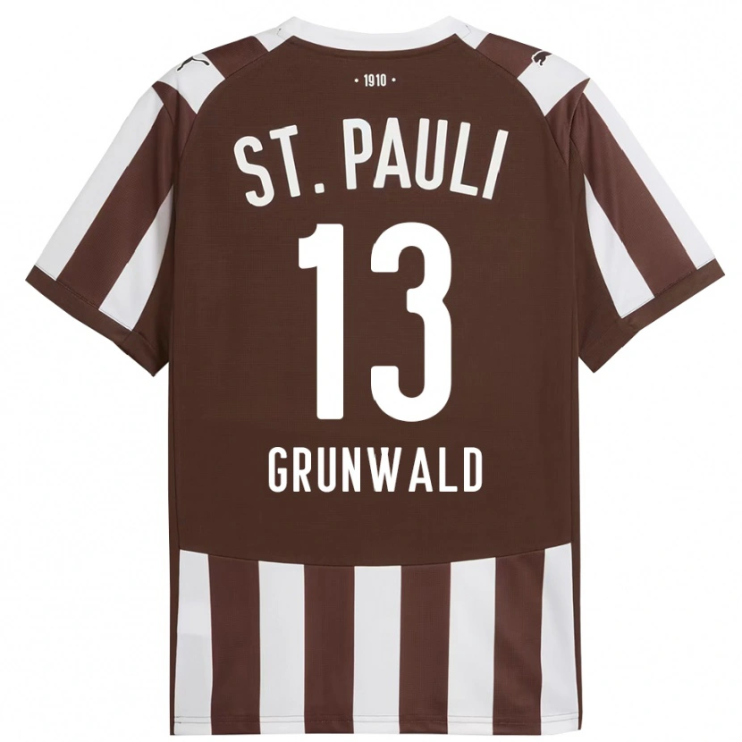Danxen Kinderen Julius Grunwald #13 Koffie Wit Thuisshirt Thuistenue 2025/26 T-Shirt