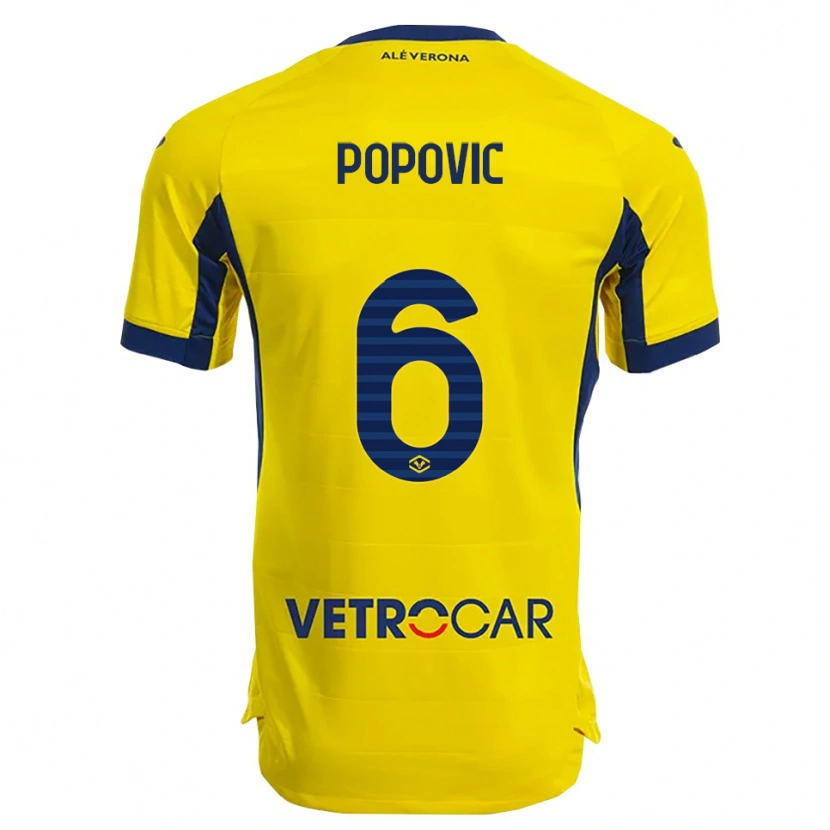 Danxen Kinderen Andrej Popovic #6 Geel Marineblauw Uitshirt Uittenue 2025/26 T-Shirt