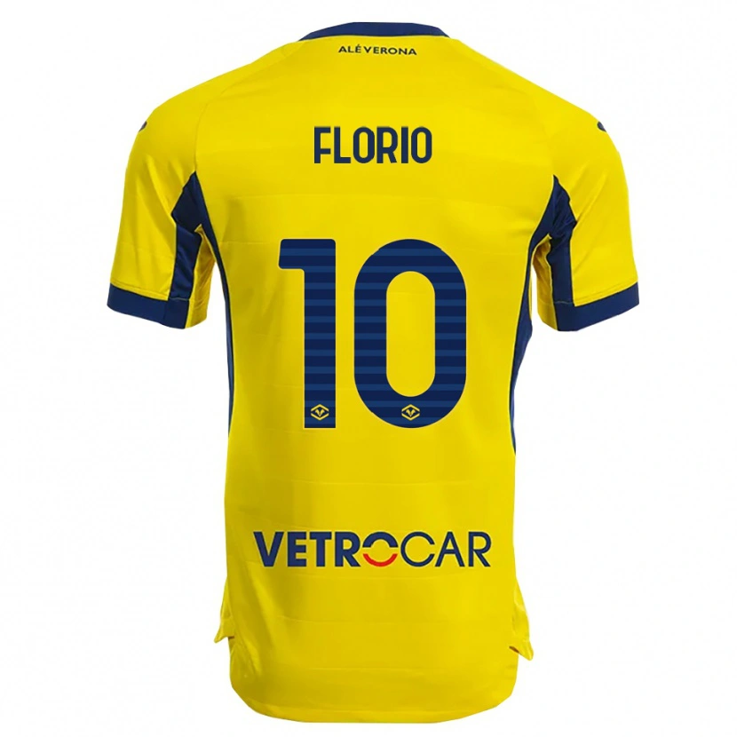 Danxen Kinderen Mattia Florio #10 Geel Marineblauw Uitshirt Uittenue 2025/26 T-Shirt