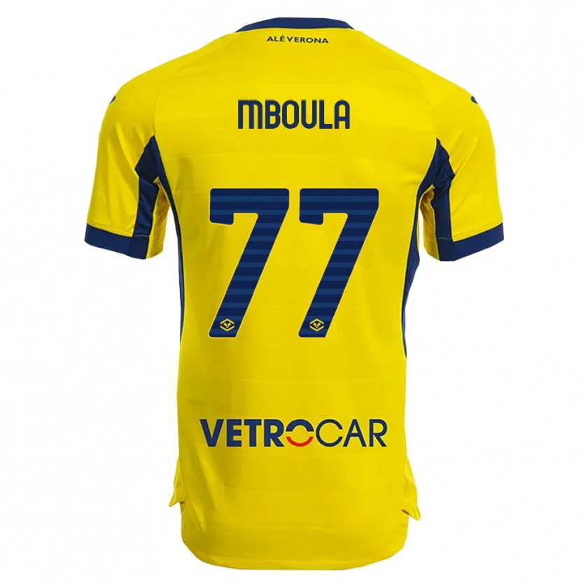 Danxen Kinderen Jordi Mboula #77 Geel Marineblauw Uitshirt Uittenue 2025/26 T-Shirt