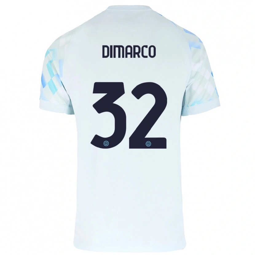 Danxen Kinderen Federico Dimarco #32 Wit Blauw Uitshirt Uittenue 2025/26 T-Shirt