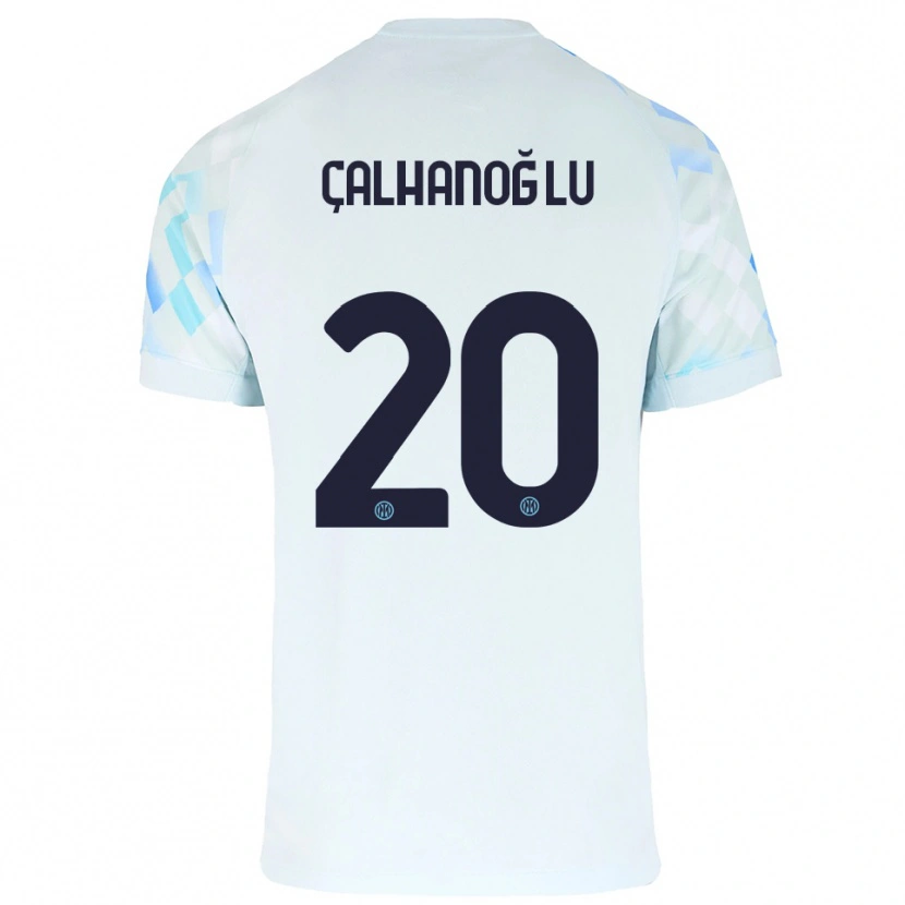 Danxen Kinderen Hakan Çalhanoğlu #20 Wit Blauw Uitshirt Uittenue 2025/26 T-Shirt