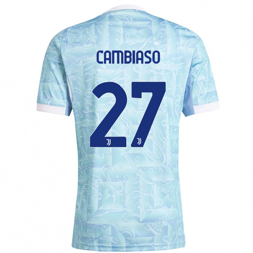 Danxen Kinderen Andrea Cambiaso #27 Hemelblauw Geel Uitshirt Uittenue 2025/26 T-Shirt