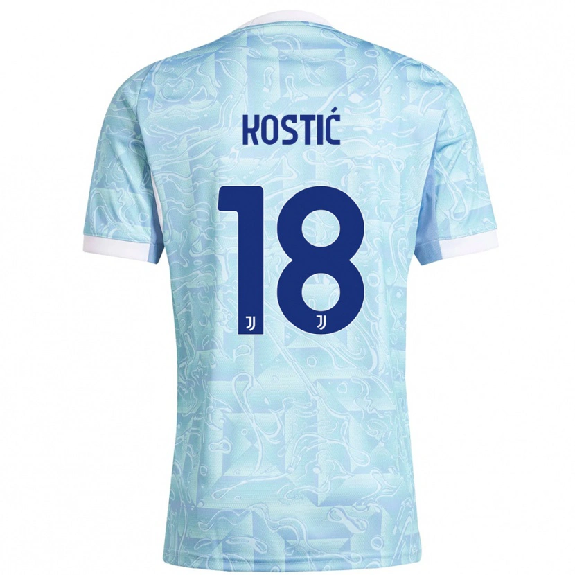 Danxen Kinderen Filip Kostić #18 Hemelblauw Geel Uitshirt Uittenue 2025/26 T-Shirt