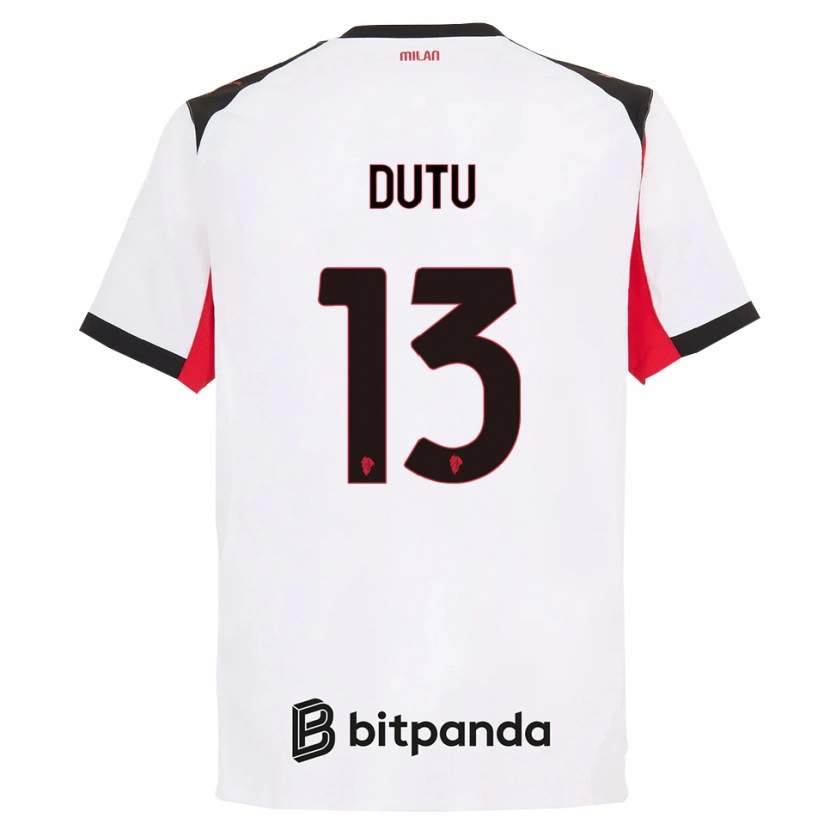 Danxen Kinderen Matteo Duțu #13 Wit Zwart Uitshirt Uittenue 2025/26 T-Shirt