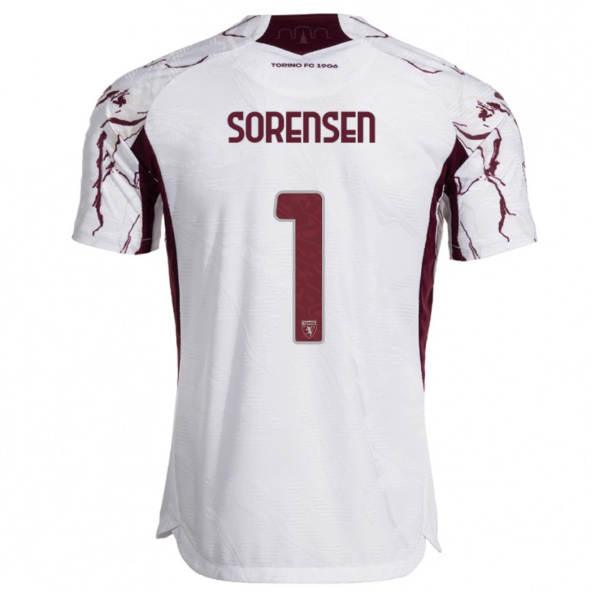 Danxen Kinderen Ben Sørensen #1 Wit Bourgondisch Uitshirt Uittenue 2025/26 T-Shirt