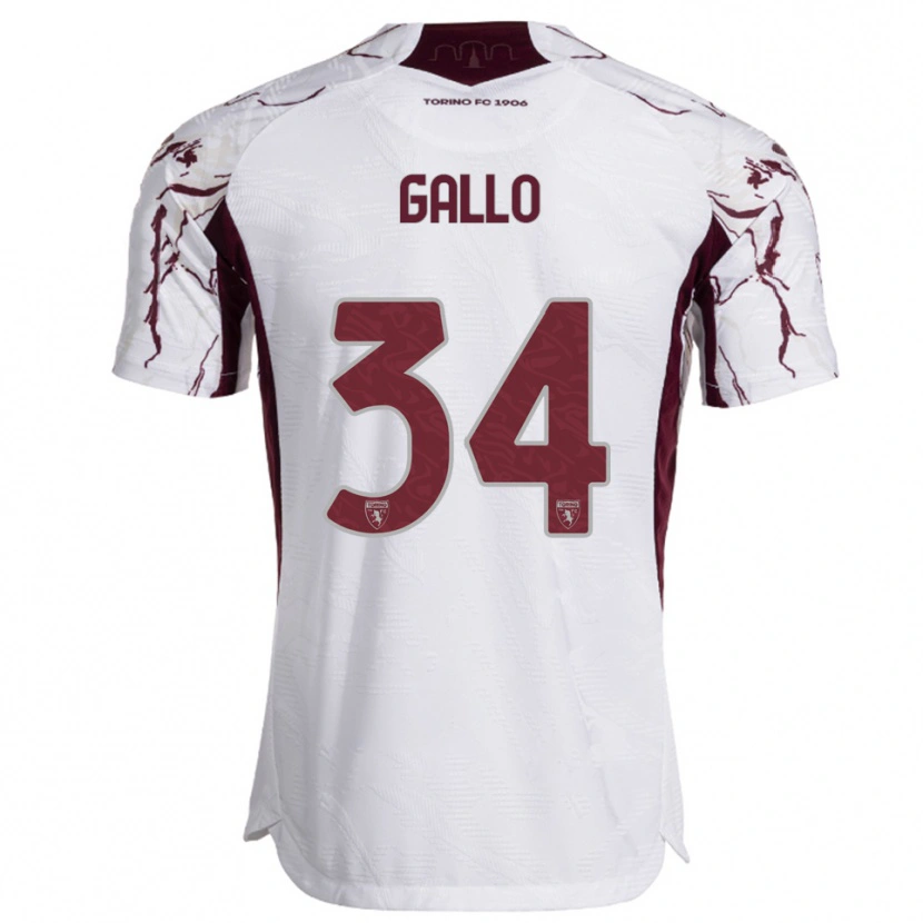 Danxen Kinderen Tommaso Gallo #34 Wit Bourgondisch Uitshirt Uittenue 2025/26 T-Shirt