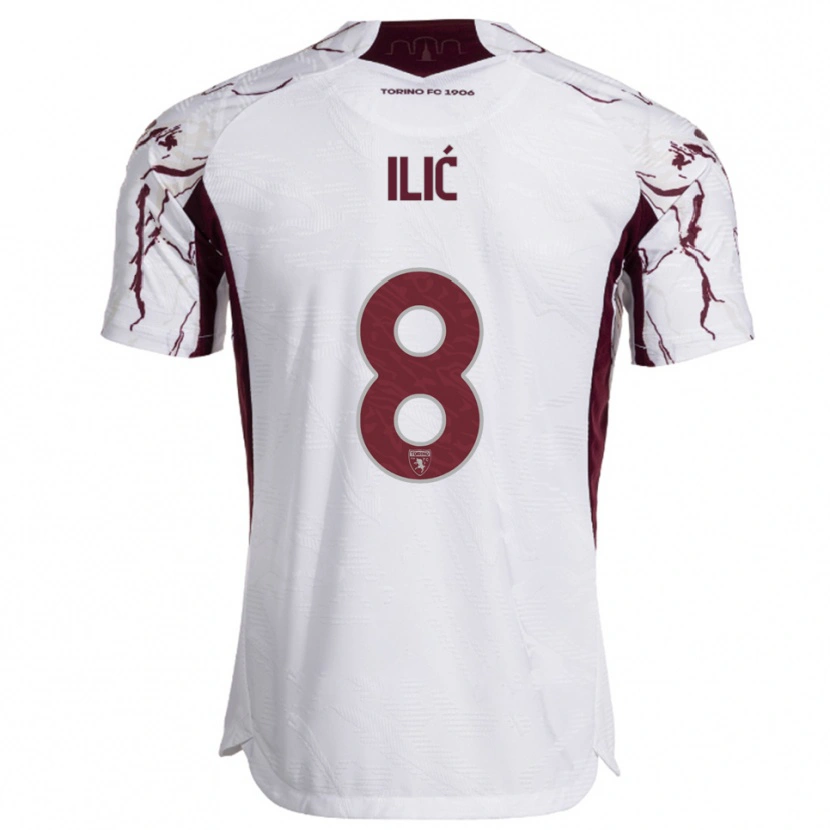 Danxen Kinderen Ivan Ilić #8 Wit Bourgondisch Uitshirt Uittenue 2025/26 T-Shirt