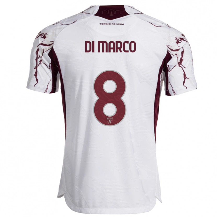 Danxen Kinderen Tommaso Di Marco #8 Wit Bourgondisch Uitshirt Uittenue 2025/26 T-Shirt