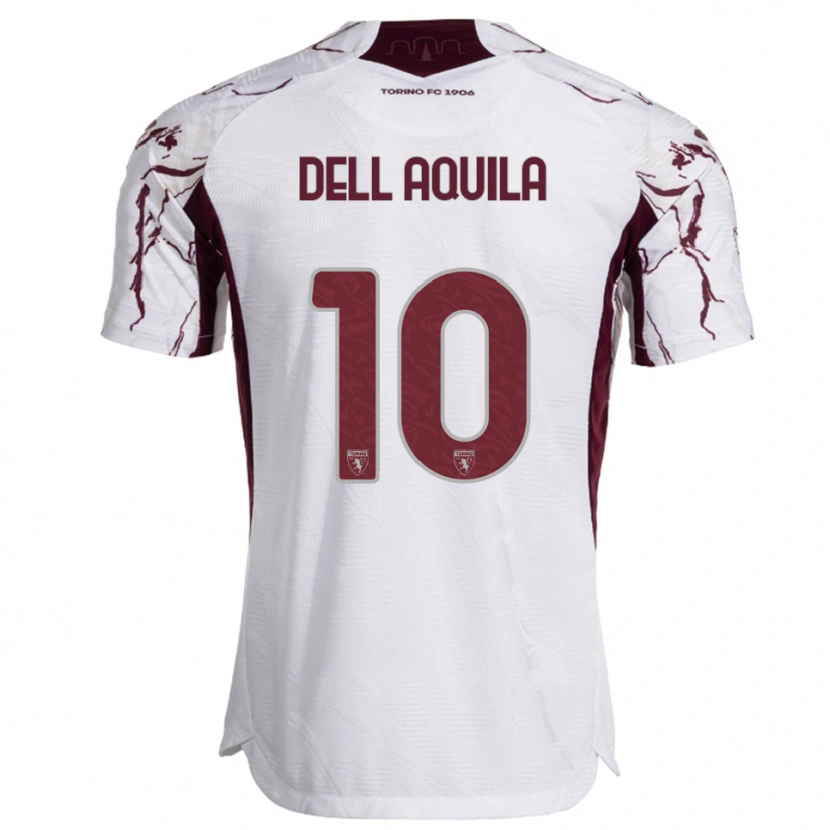 Danxen Kinderen Francesco Dell'aquila #10 Wit Bourgondisch Uitshirt Uittenue 2025/26 T-Shirt