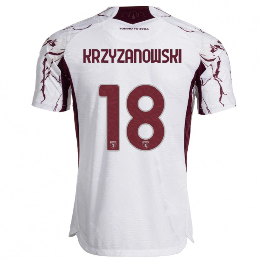 Danxen Kinderen Jakub Krzyzanowski #18 Wit Bourgondisch Uitshirt Uittenue 2025/26 T-Shirt