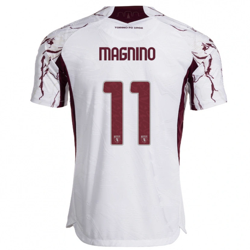 Danxen Kinderen Emanuele Magnino #11 Wit Bourgondisch Uitshirt Uittenue 2025/26 T-Shirt