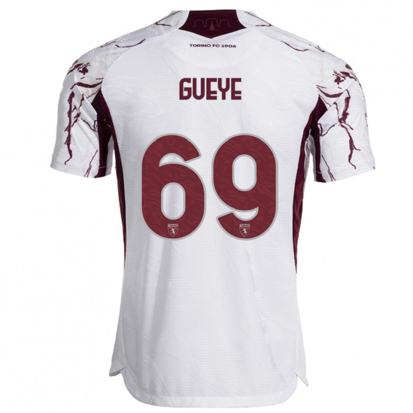 Danxen Kinderen Ousmane Gueye #69 Wit Bourgondisch Uitshirt Uittenue 2025/26 T-Shirt