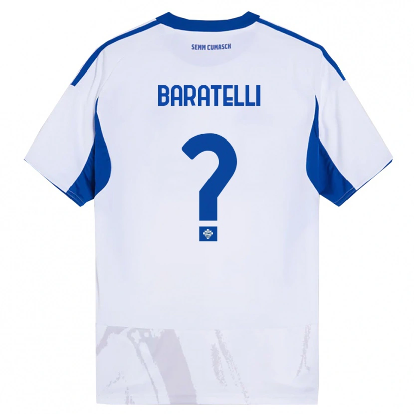 Danxen Kinderen Mattia Baratelli #0 Wit Blauw Uitshirt Uittenue 2025/26 T-Shirt