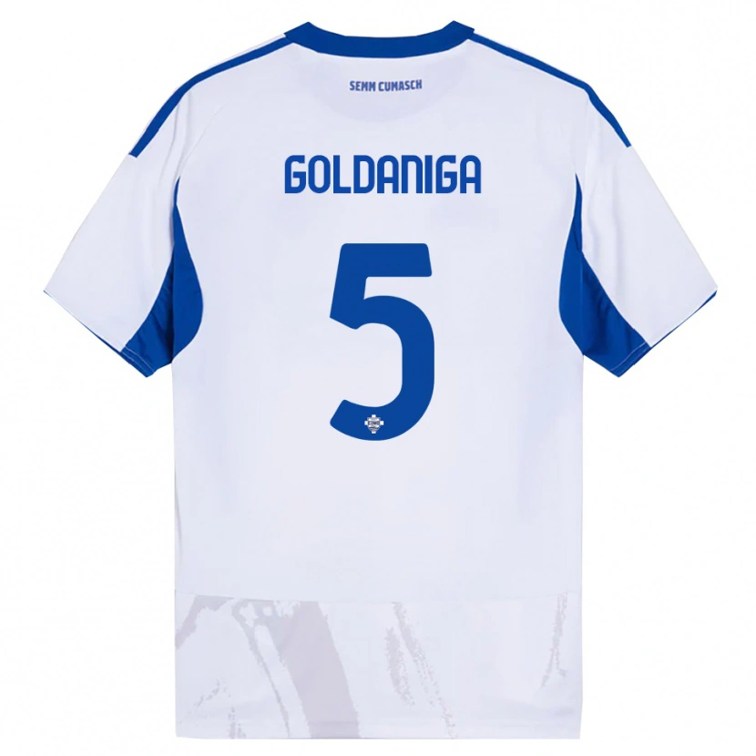 Danxen Kinderen Edoardo Goldaniga #5 Wit Blauw Uitshirt Uittenue 2025/26 T-Shirt