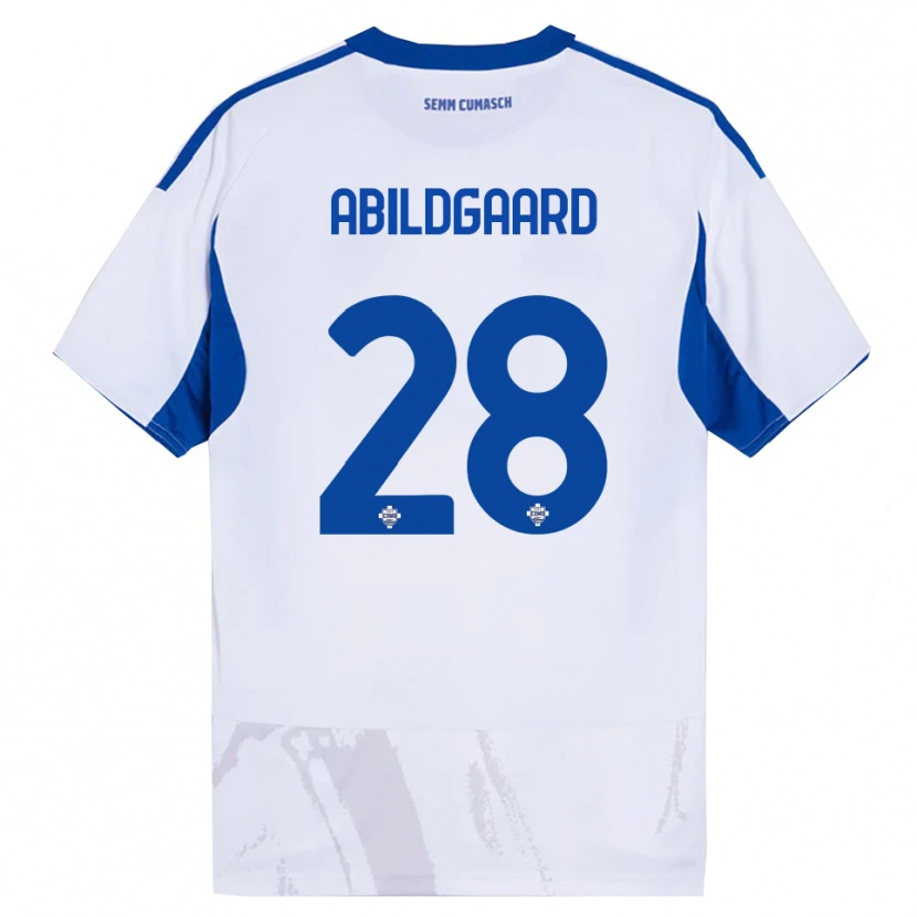 Danxen Kinderen Oliver Abildgaard #28 Wit Blauw Uitshirt Uittenue 2025/26 T-Shirt