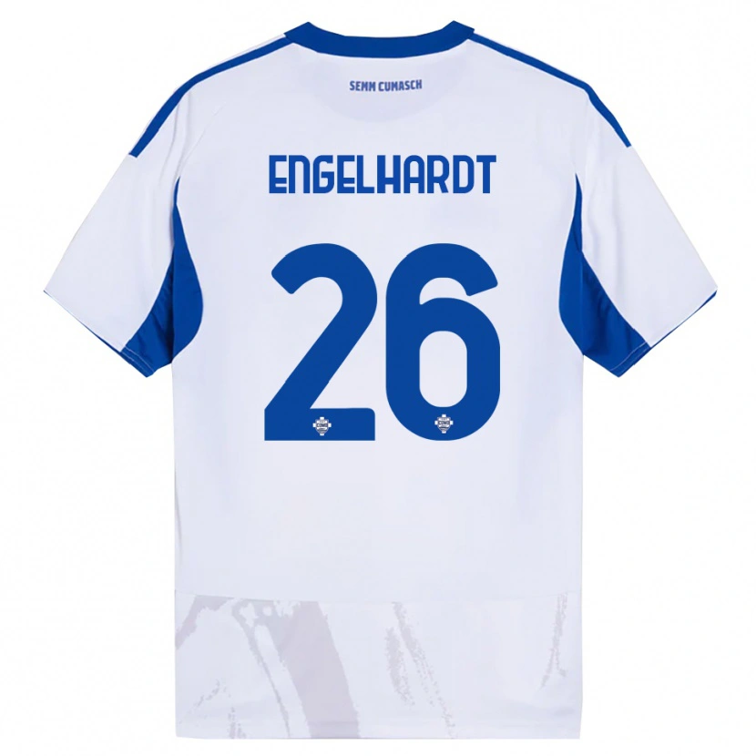 Danxen Kinderen Yannik Engelhardt #26 Wit Blauw Uitshirt Uittenue 2025/26 T-Shirt
