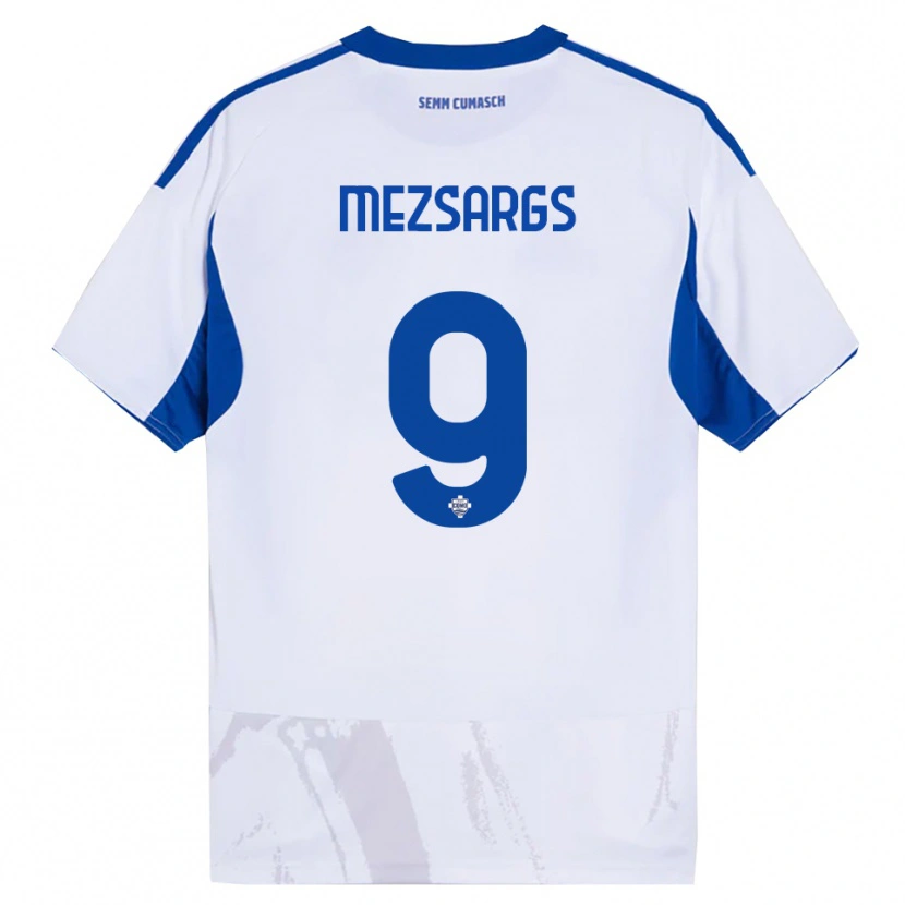 Danxen Kinderen Kristians Mezsargs #9 Wit Blauw Uitshirt Uittenue 2025/26 T-Shirt