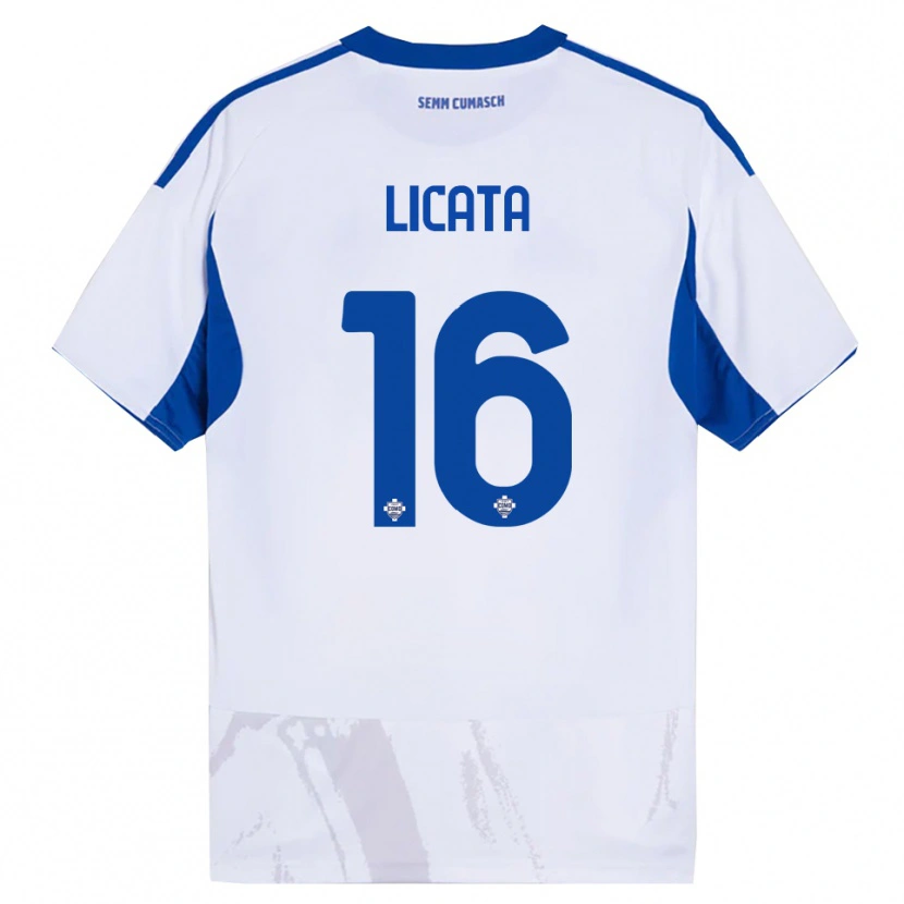 Danxen Kinderen Alessandro Licata #16 Wit Blauw Uitshirt Uittenue 2025/26 T-Shirt