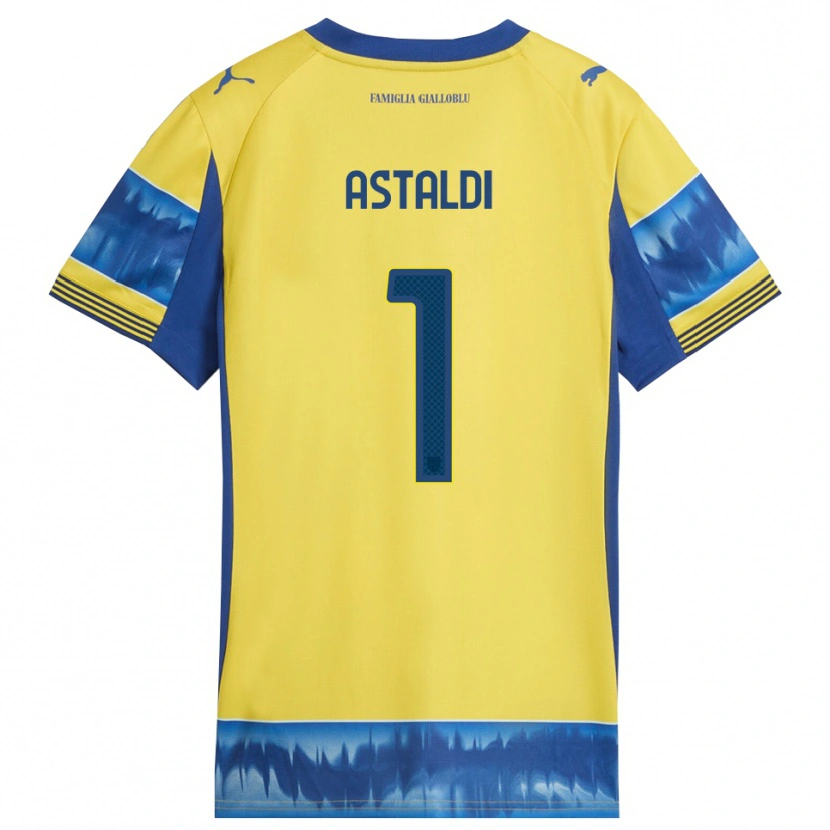 Danxen Kinderen Gianluca Astaldi #1 Geel Blauw Uitshirt Uittenue 2025/26 T-Shirt