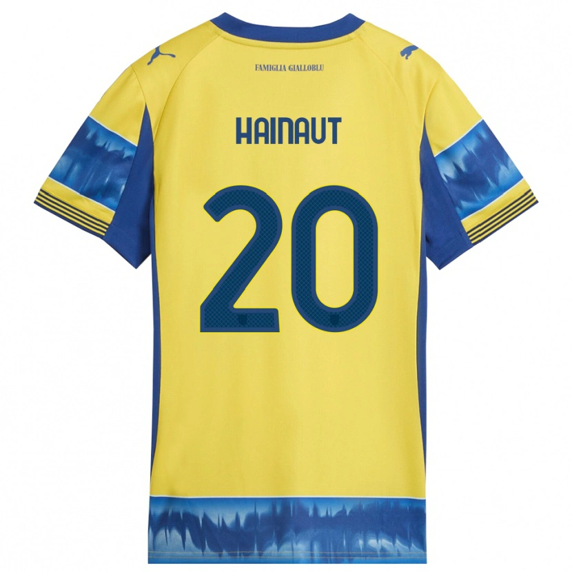 Danxen Kinderen Antoine Hainaut #20 Geel Blauw Uitshirt Uittenue 2025/26 T-Shirt
