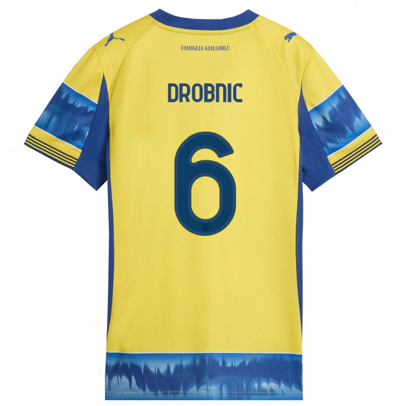 Danxen Kinderen Dominik Drobnic #6 Geel Blauw Uitshirt Uittenue 2025/26 T-Shirt