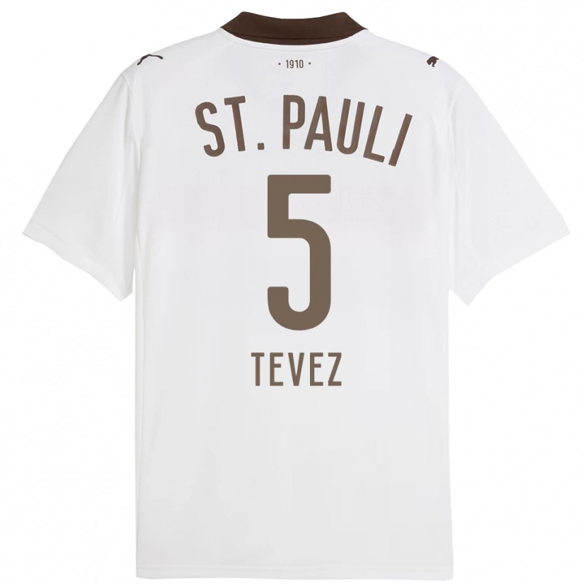 Danxen Kinderen Federico Tevez #5 Wit Rood Uitshirt Uittenue 2025/26 T-Shirt