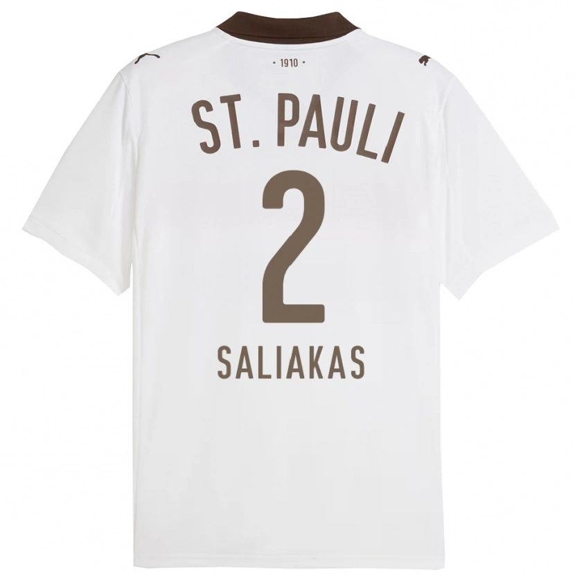 Danxen Kinderen Manolis Saliakas #2 Wit Rood Uitshirt Uittenue 2025/26 T-Shirt