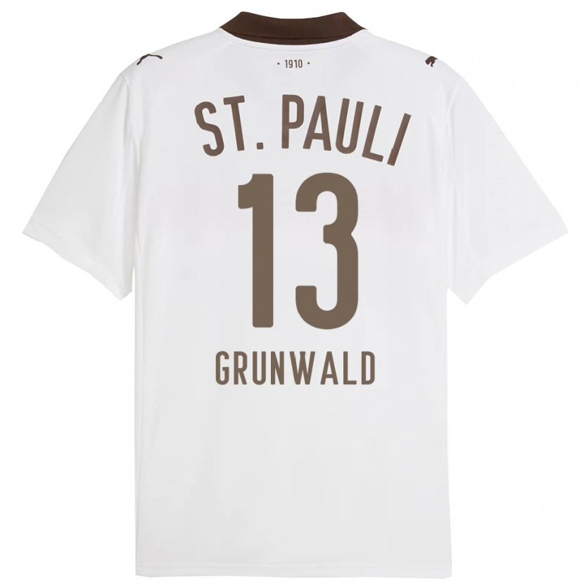 Danxen Kinderen Julius Grunwald #13 Wit Rood Uitshirt Uittenue 2025/26 T-Shirt