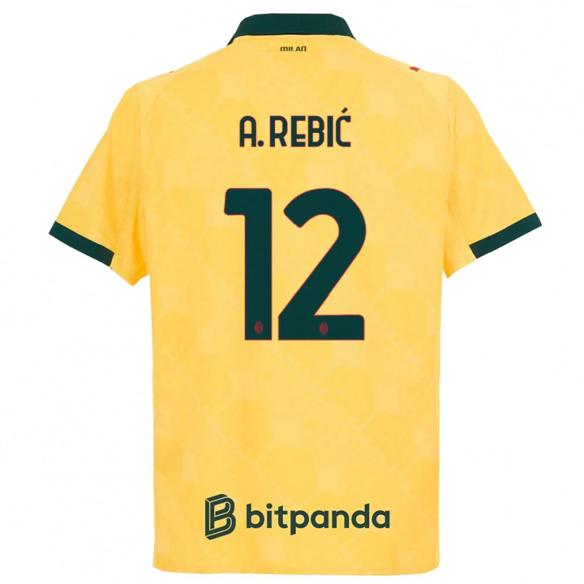 Danxen Kinderen Ante Rebic #12 Geel Zwart Thuisshirt Derde Tenue 2025/26 T-Shirt