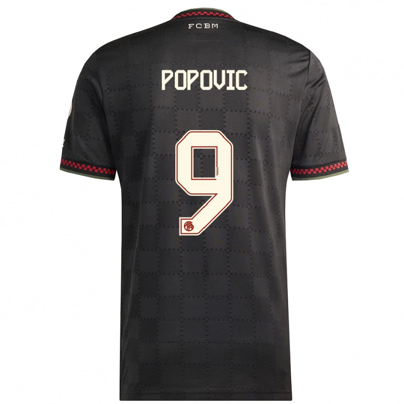 Danxen Kinderen Marko Popovic #9 Zwart Wit Thuisshirt Derde Tenue 2025/26 T-Shirt