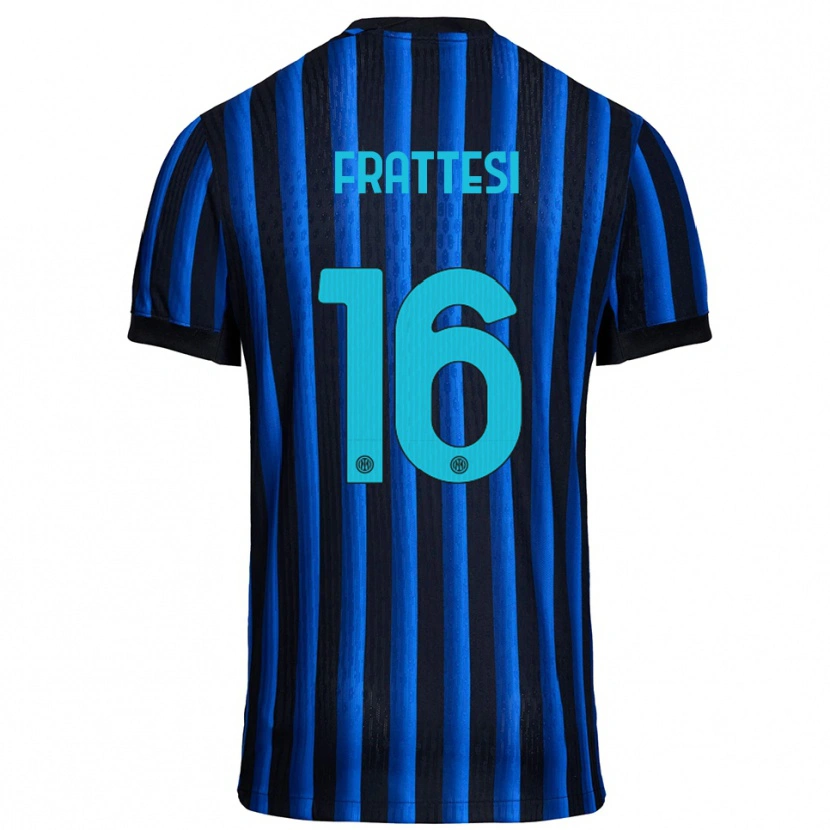 Danxen Heren Davide Frattesi #16 Zwart Blauw Thuisshirt Thuistenue 2025/26 T-Shirt