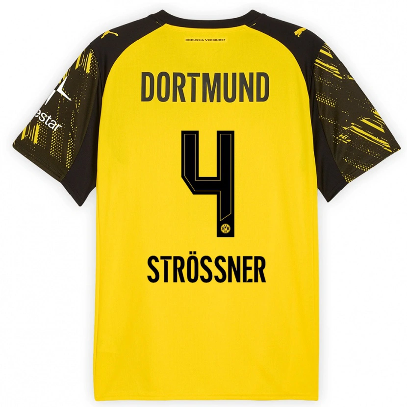Danxen Heren Lenni Strößner #4 Geel Zwart Thuisshirt Thuistenue 2025/26 T-Shirt