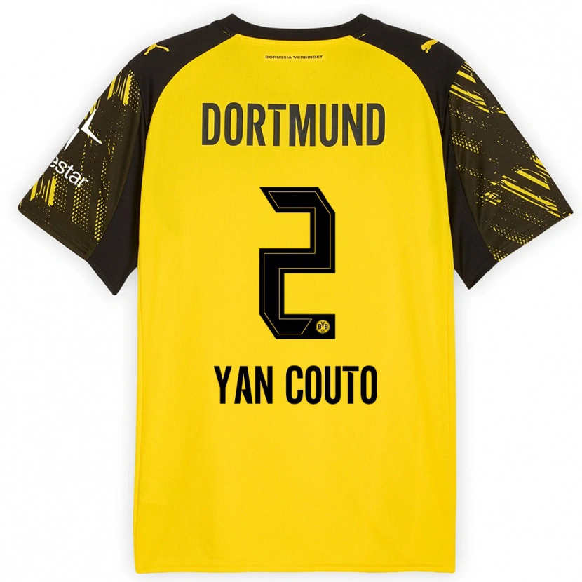 Danxen Heren Yan Couto #2 Geel Zwart Thuisshirt Thuistenue 2025/26 T-Shirt