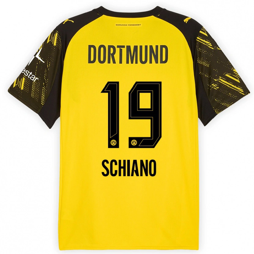 Danxen Heren Emilio Schiano #19 Geel Zwart Thuisshirt Thuistenue 2025/26 T-Shirt
